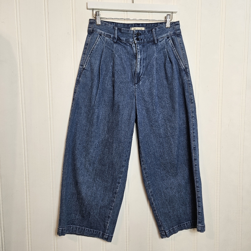 Madewell Jeans High Rise Wide Leg Cropped Pleated Front Denim Size 4 - Picture 2 of 16